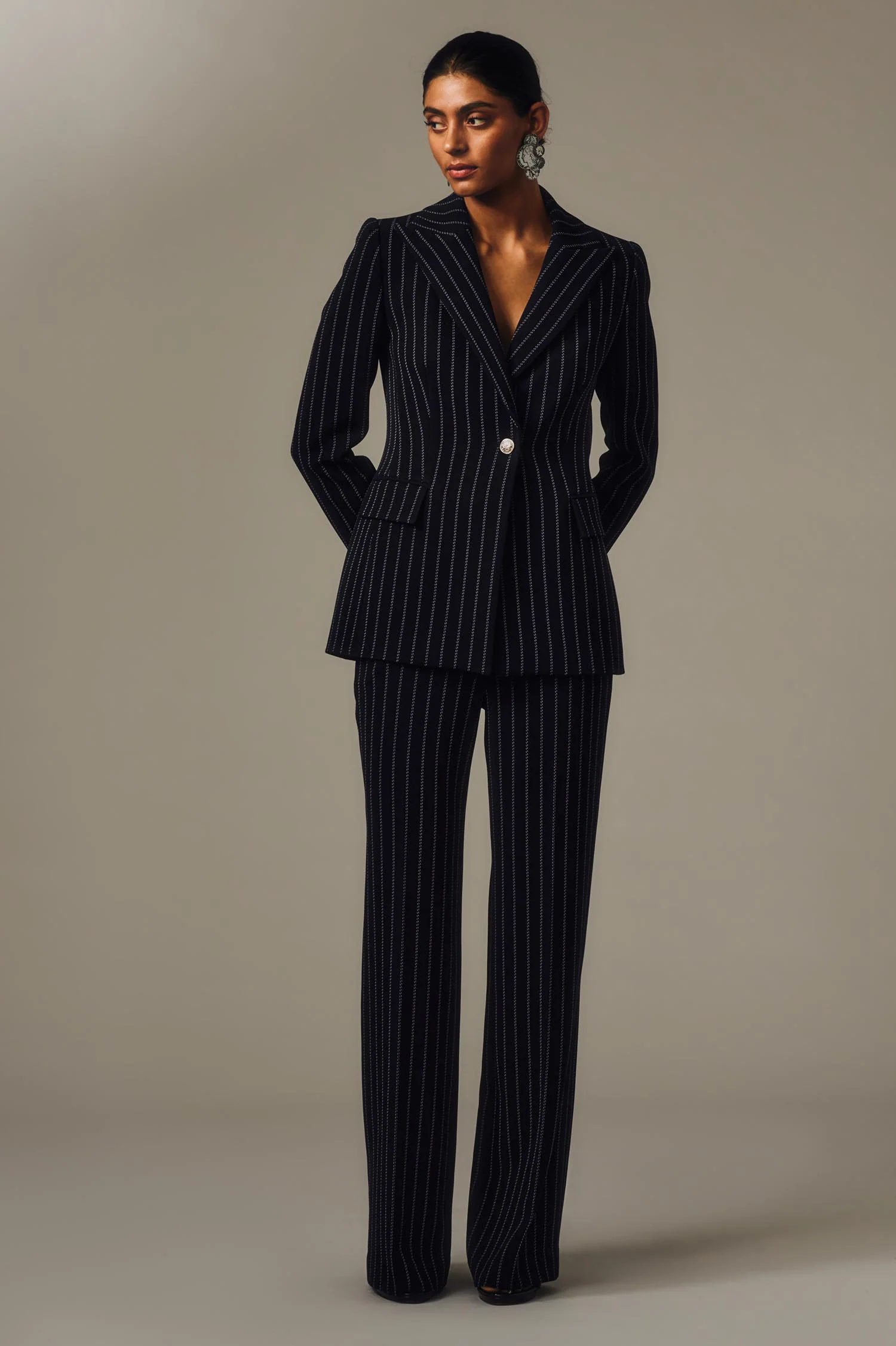 NAVY PINSTRIPE WIDE LEG PANT - Image 5