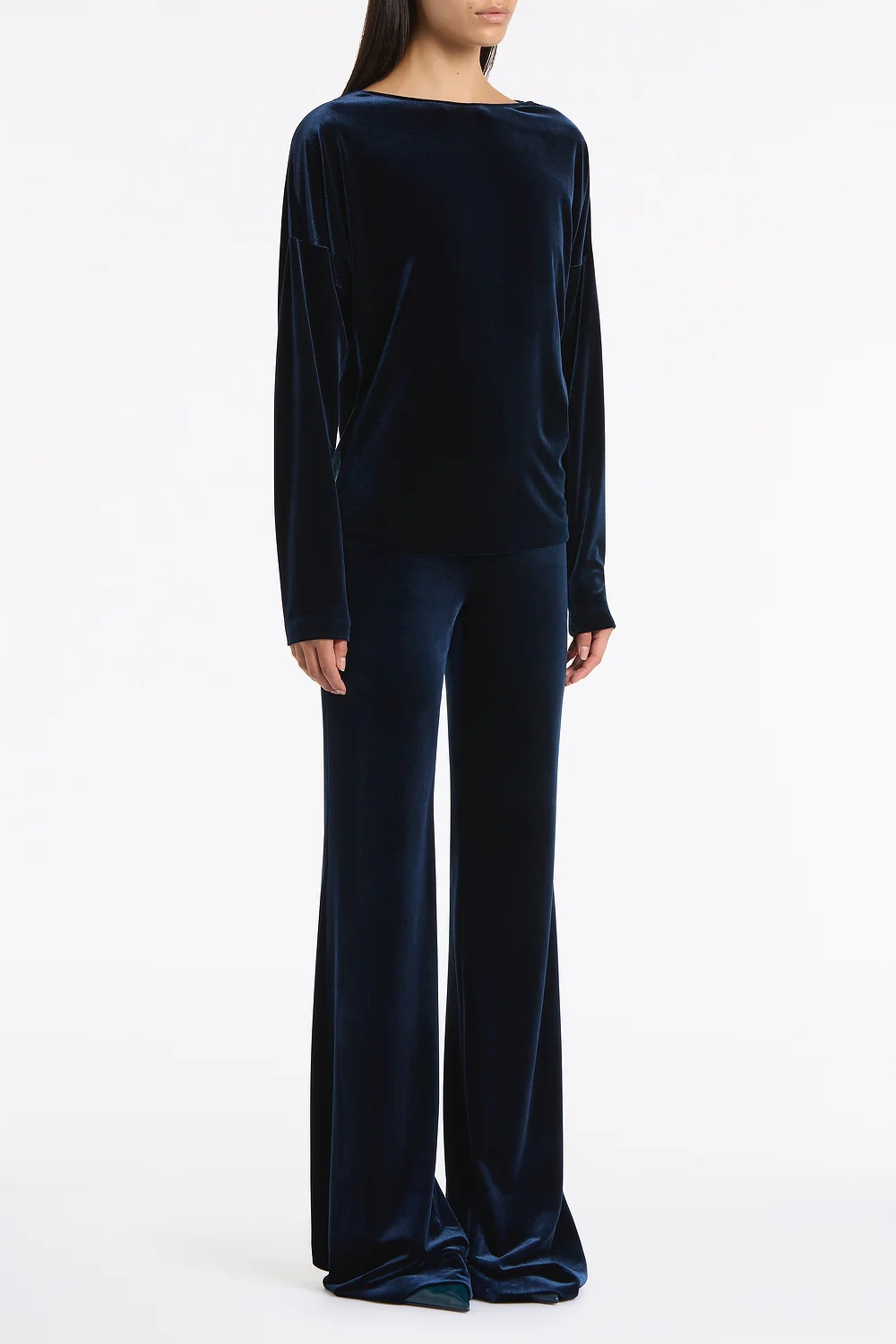 NAVY VELVET DROP SHOULDER TOP - Image 2