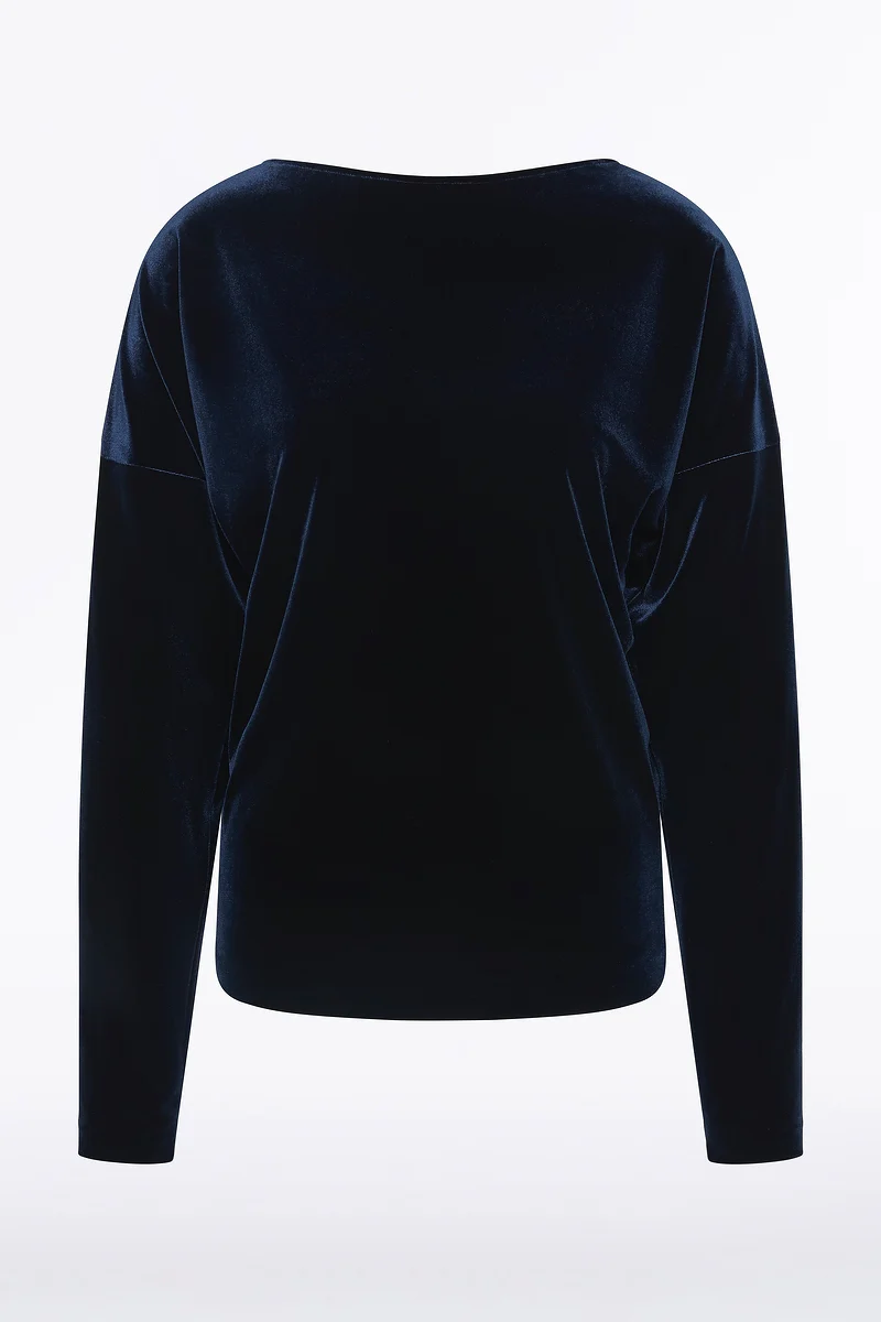 NAVY VELVET DROP SHOULDER TOP - Image 5