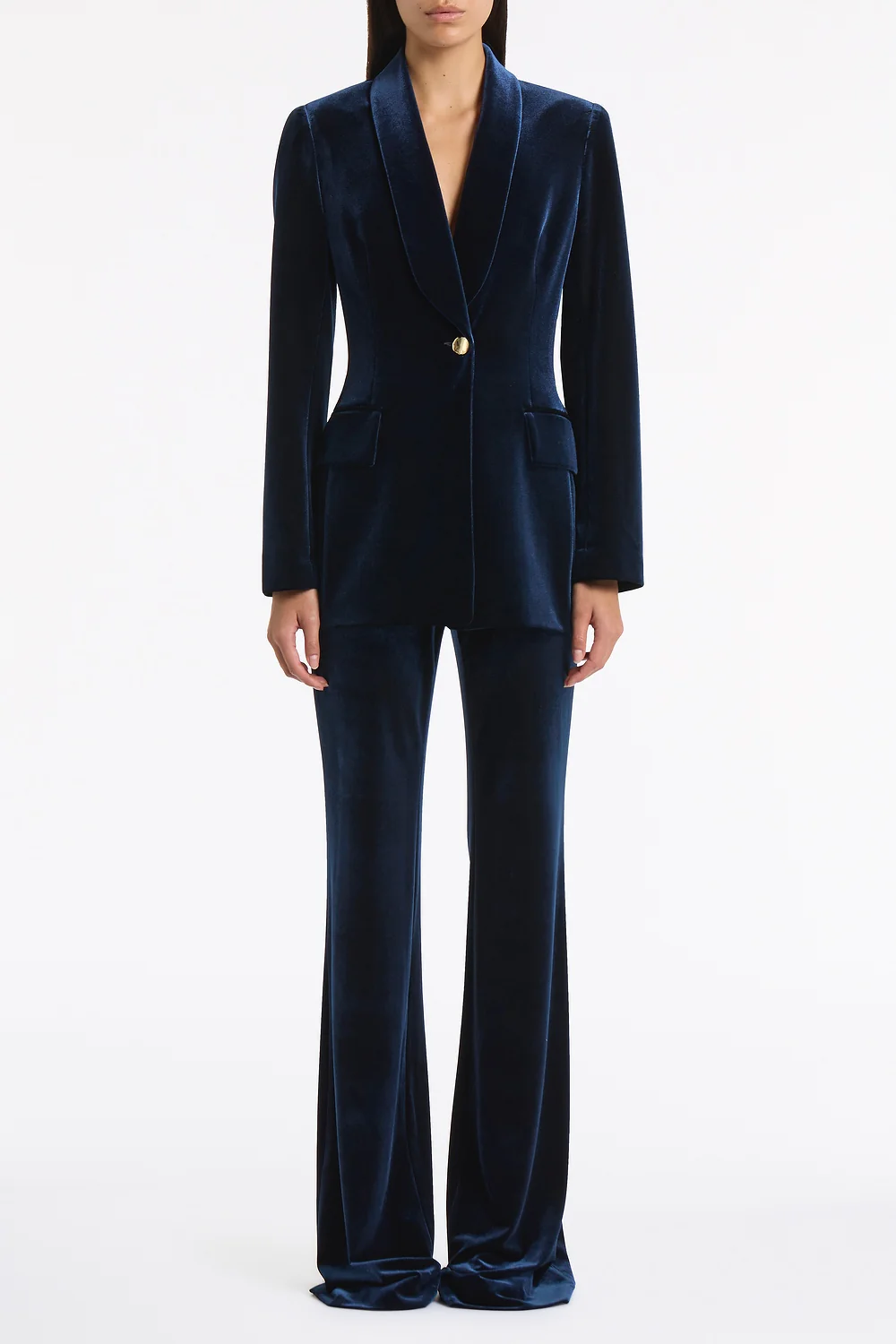NAVY VELVET SHAWL COLLAR JACKET
