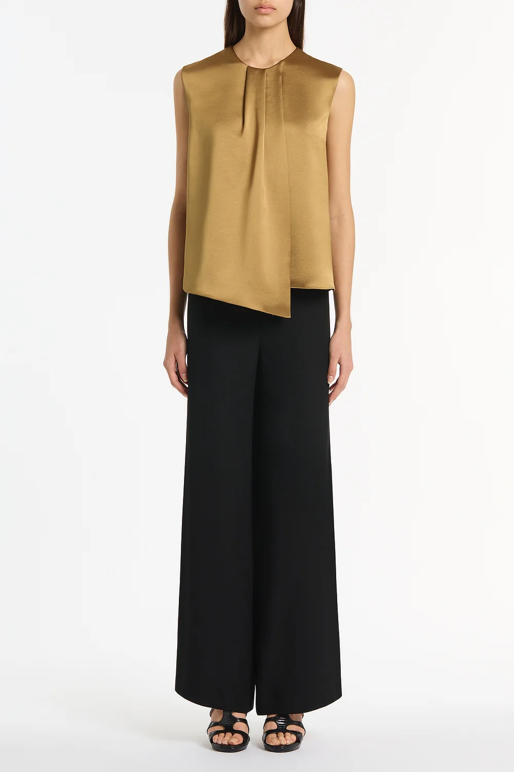 OLD GOLD LUSTRE SATIN TUCK FRONT TOP