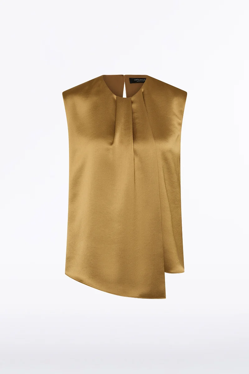 OLD GOLD LUSTRE SATIN TUCK FRONT TOP - Image 4