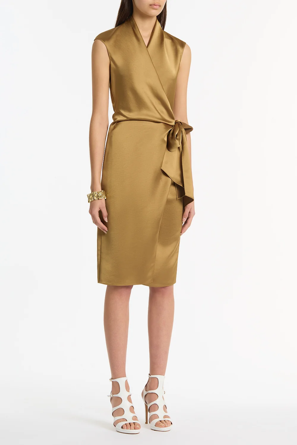OLD GOLD LUSTRE SATIN WRAP DRESS - Image 2