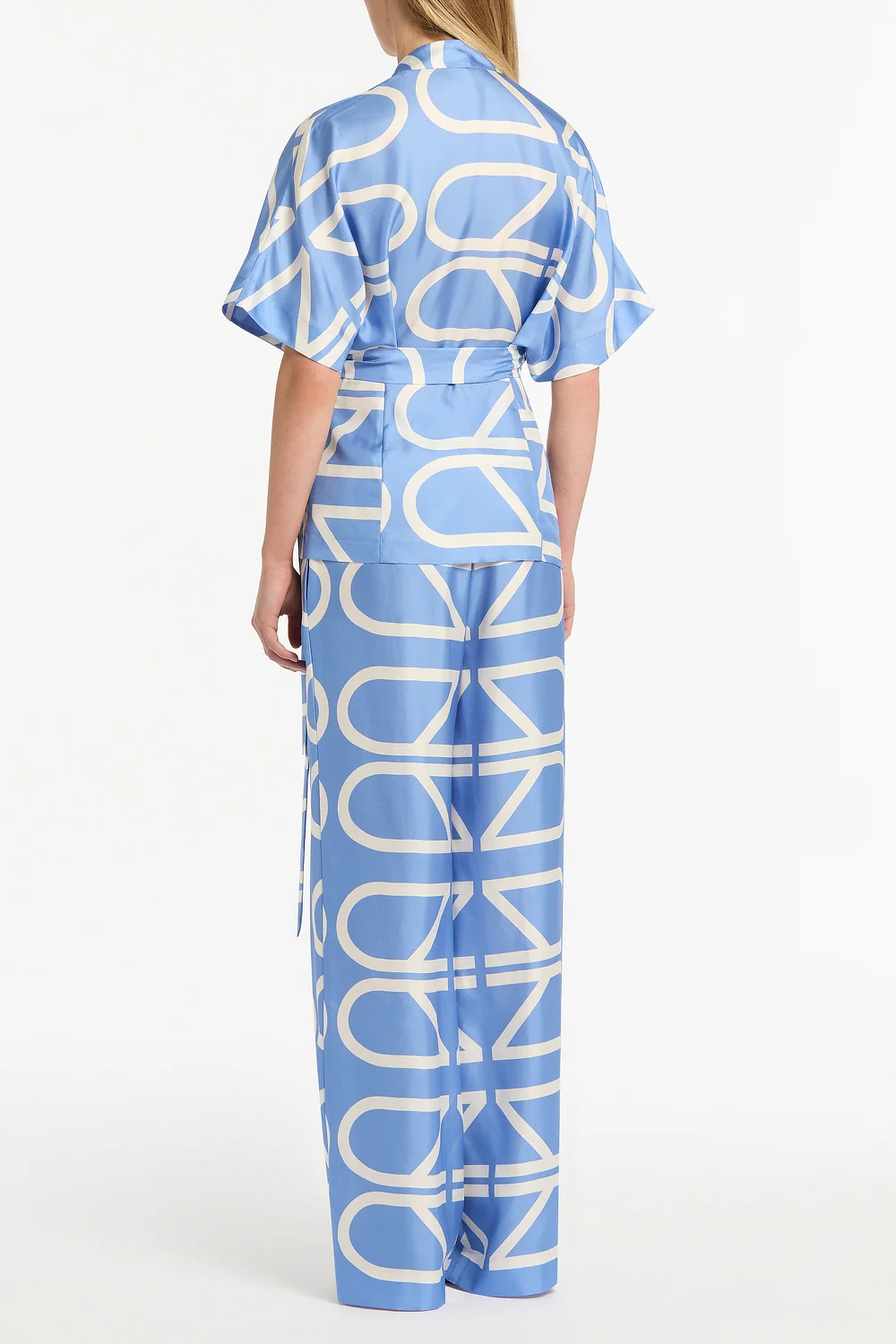 PACIFIC BLUE AND IVORY GRID SILK TWILL ELASTIC PANT - Image 3