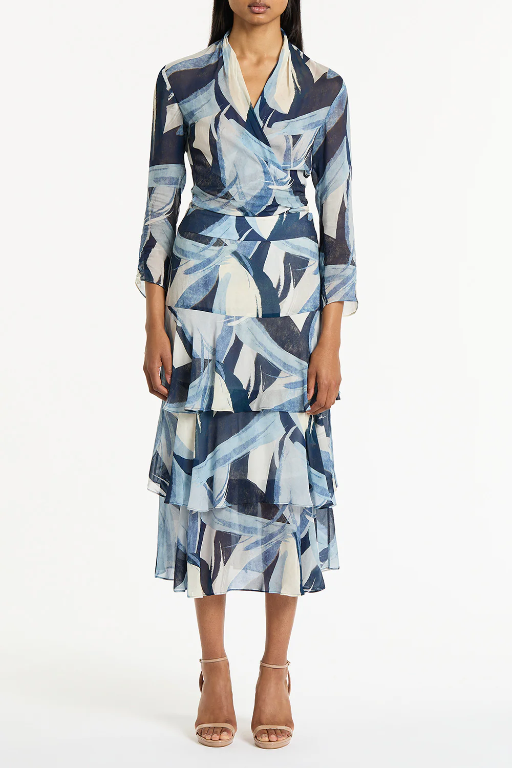 PAINTED FLORAL GEORGETTE TIERED SKIRT