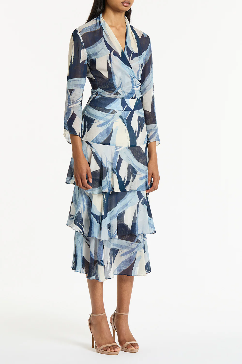 PAINTED FLORAL GEORGETTE TIERED SKIRT - Image 3
