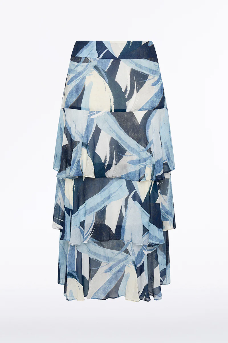 PAINTED FLORAL GEORGETTE TIERED SKIRT - Image 5
