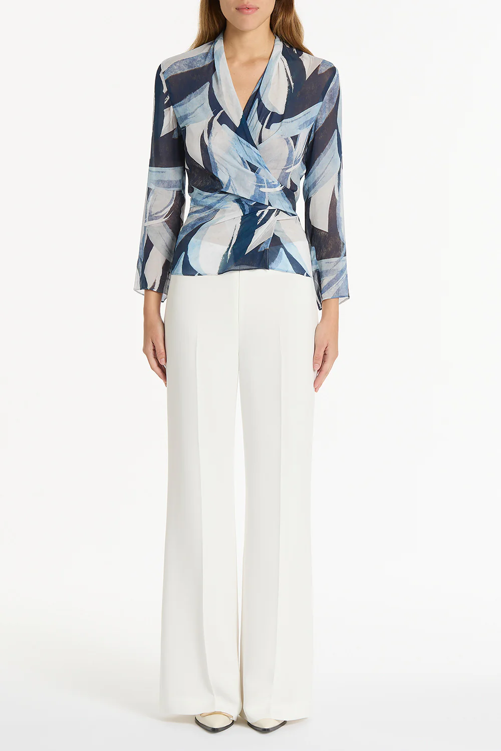 PAINTED FLORAL GEORGETTE WRAP TOP