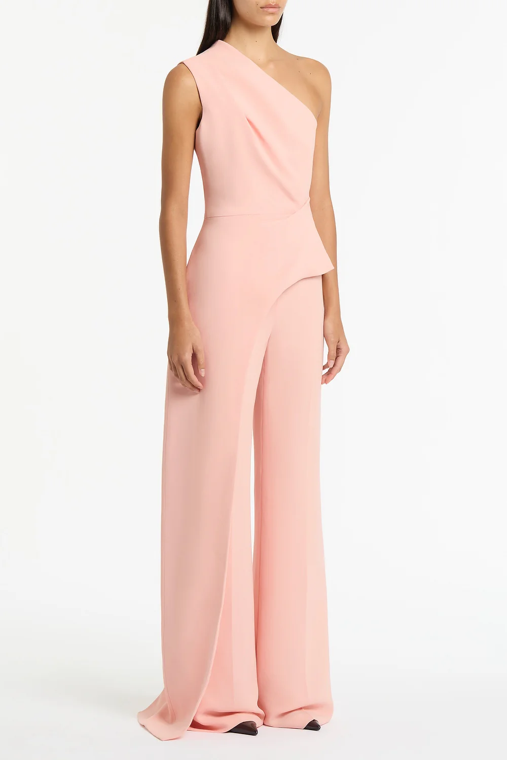PALE ROSE CREPE ONE SHOULDER LONGLINE TOP - Image 2