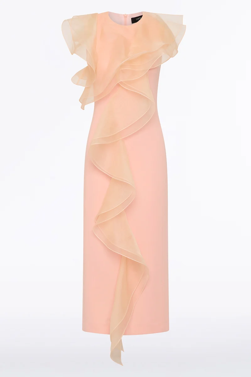 PALE ROSE CREPE RUFFLE FRONT MIDI DRESS - Image 5