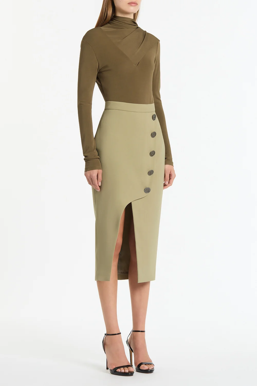 PALM MATTE JERSEY LONG SLEEVE SCARF TOP - Image 3