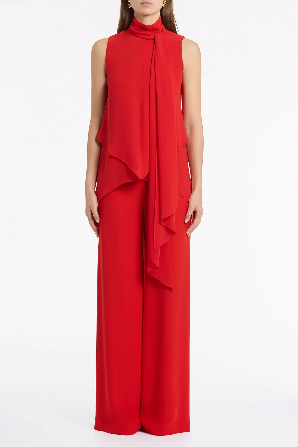 RED CREPE PALAZZO PANT - Image 4