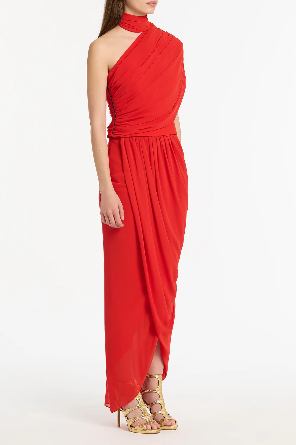 RED GEORGETTE DRAPE WRAP SKIRT - Image 2