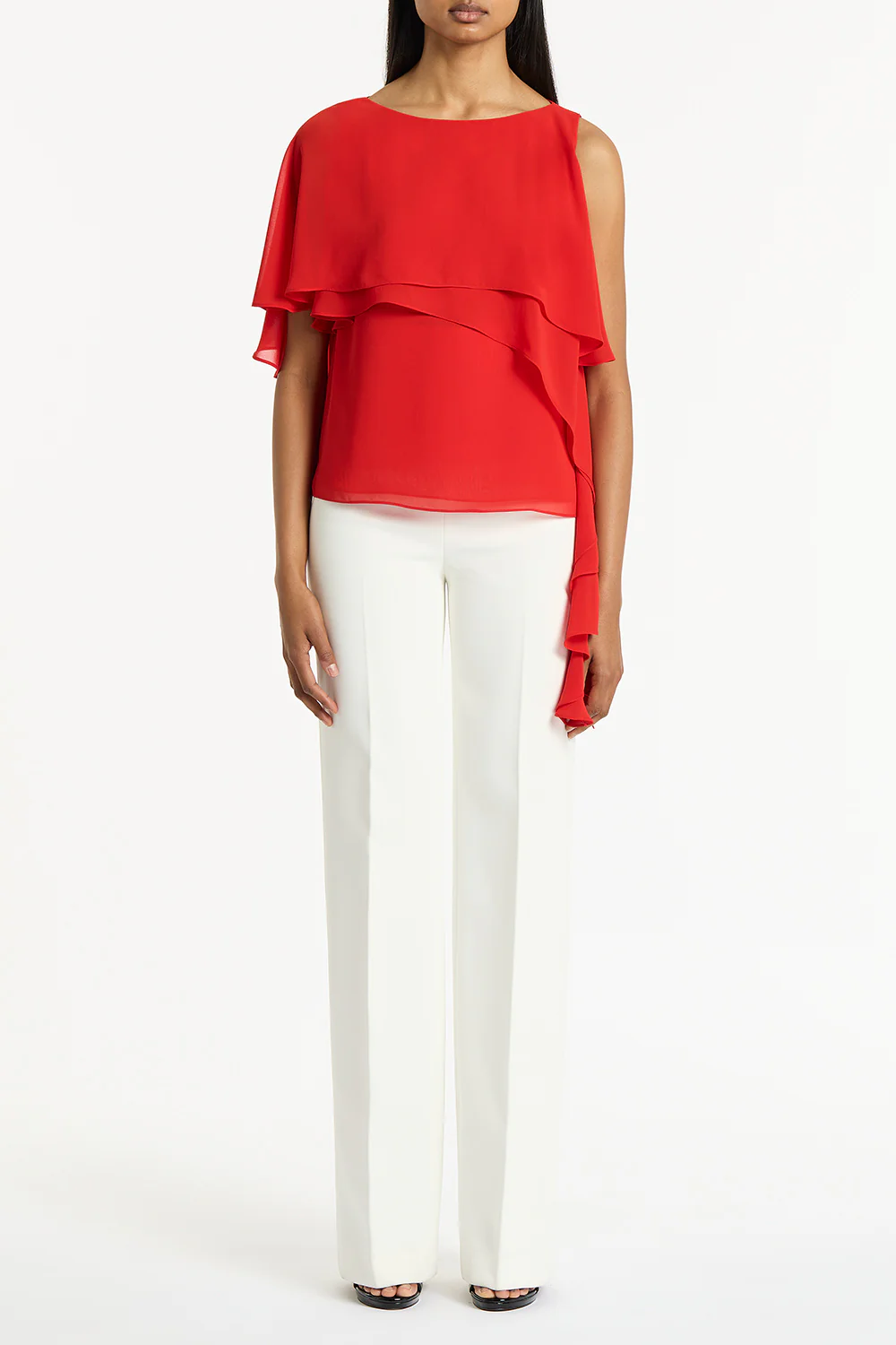 RED GEORGETTE HIGH LOW TOP