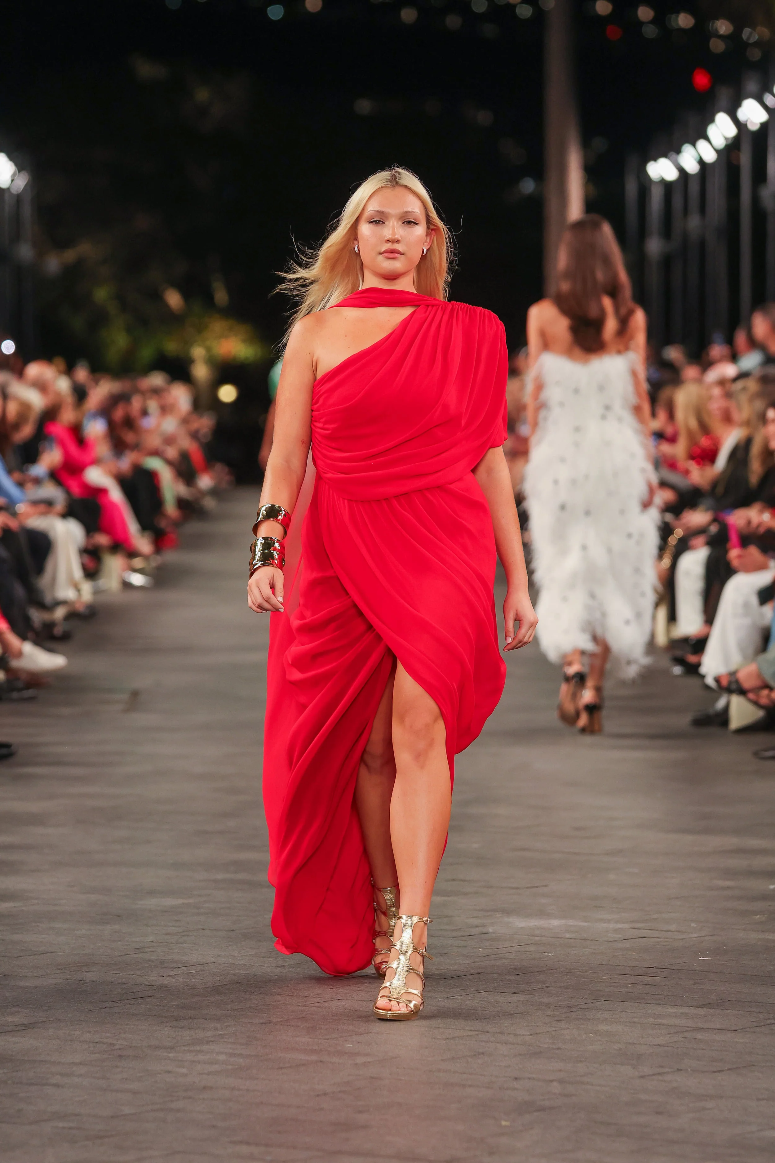 RED GEORGETTE ONE SHOULDER DRAPE TOP - Image 6
