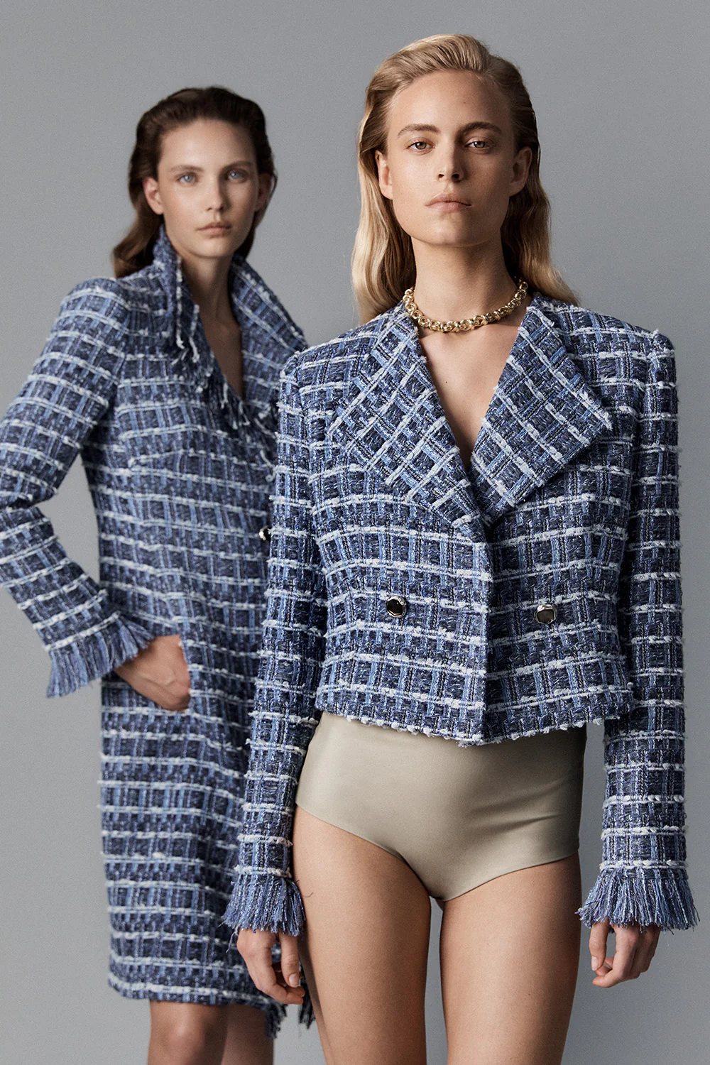 ROYAL METALLIC CHECK TWEED FRINGED COAT - Image 5