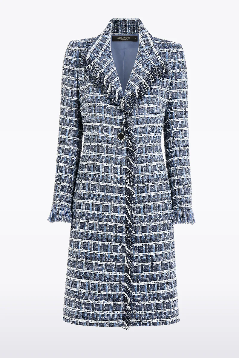 ROYAL METALLIC CHECK TWEED FRINGED COAT - Image 6