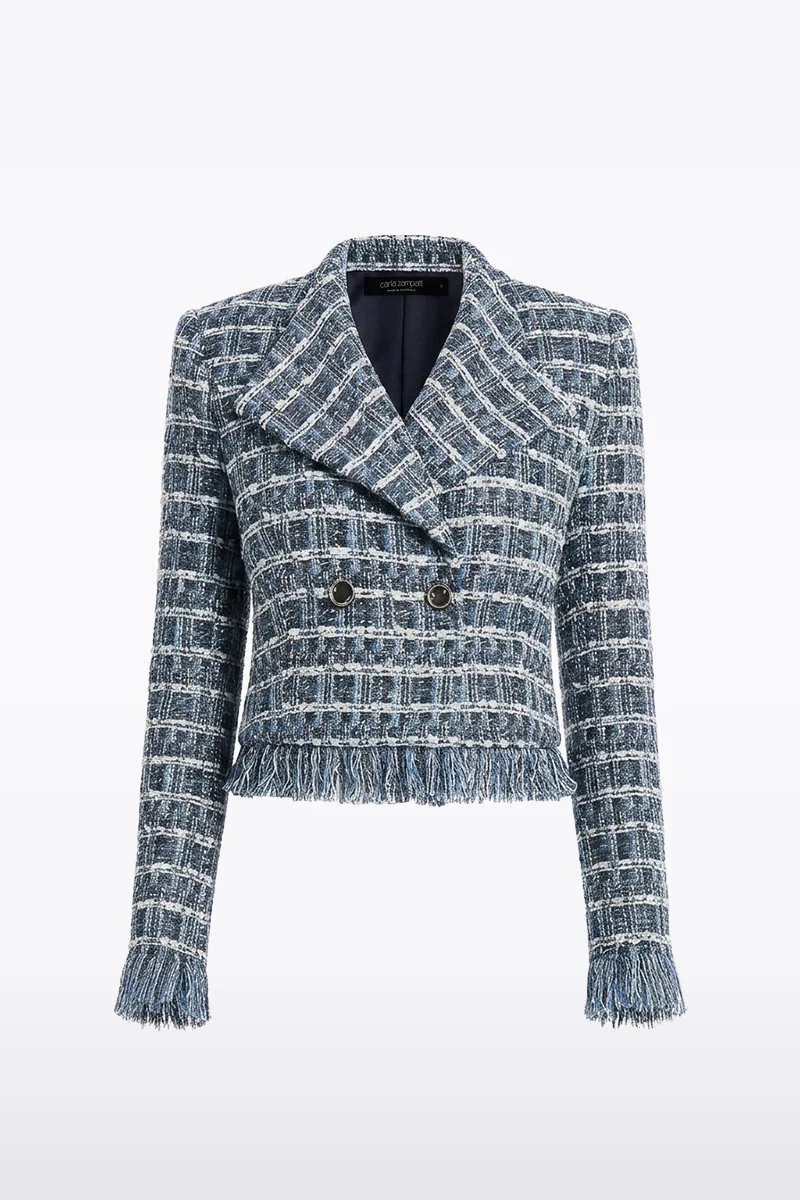 ROYAL METALLIC CHECK TWEED FRINGED CROPPED JACKET - Image 6