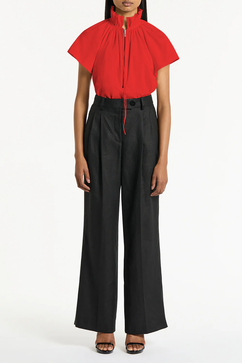 SCARLATTO TAFFETA RUFFLE BLOUSE