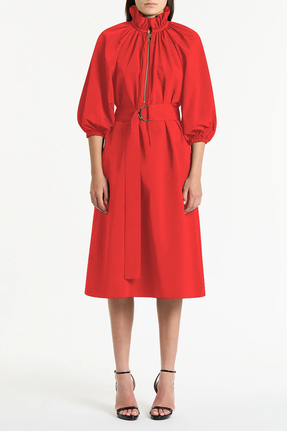 SCARLATTO TAFFETA RUFFLE ZIP DRESS