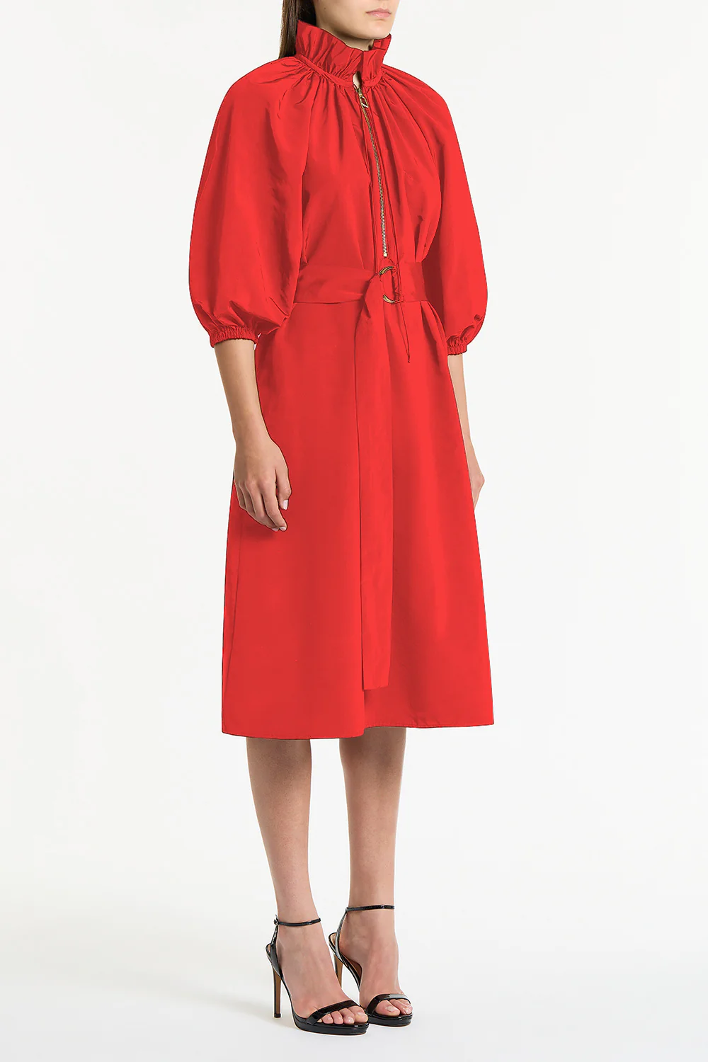SCARLATTO TAFFETA RUFFLE ZIP DRESS - Image 2