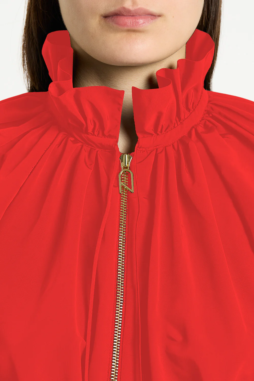 SCARLATTO TAFFETA RUFFLE ZIP DRESS - Image 3