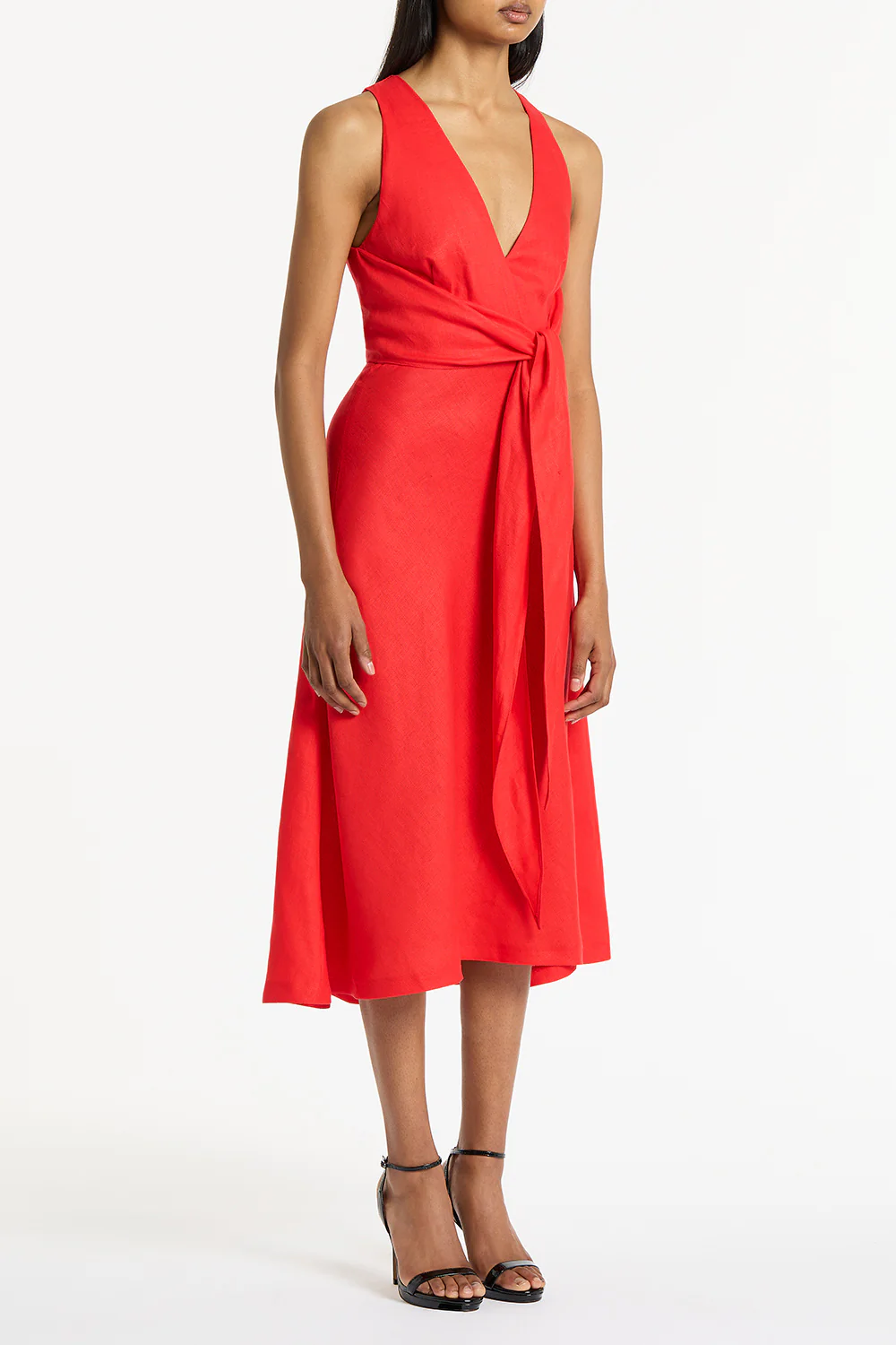 SCARLATTO LINEN V-NECK WRAP DRESS - Image 3