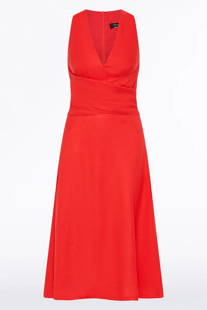 SCARLATTO LINEN V-NECK WRAP DRESS - Image 6