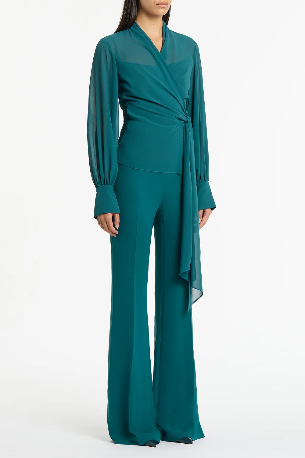 SERPENTINE GEORGETTE LONG SLEEVE WRAP TOP - Image 2