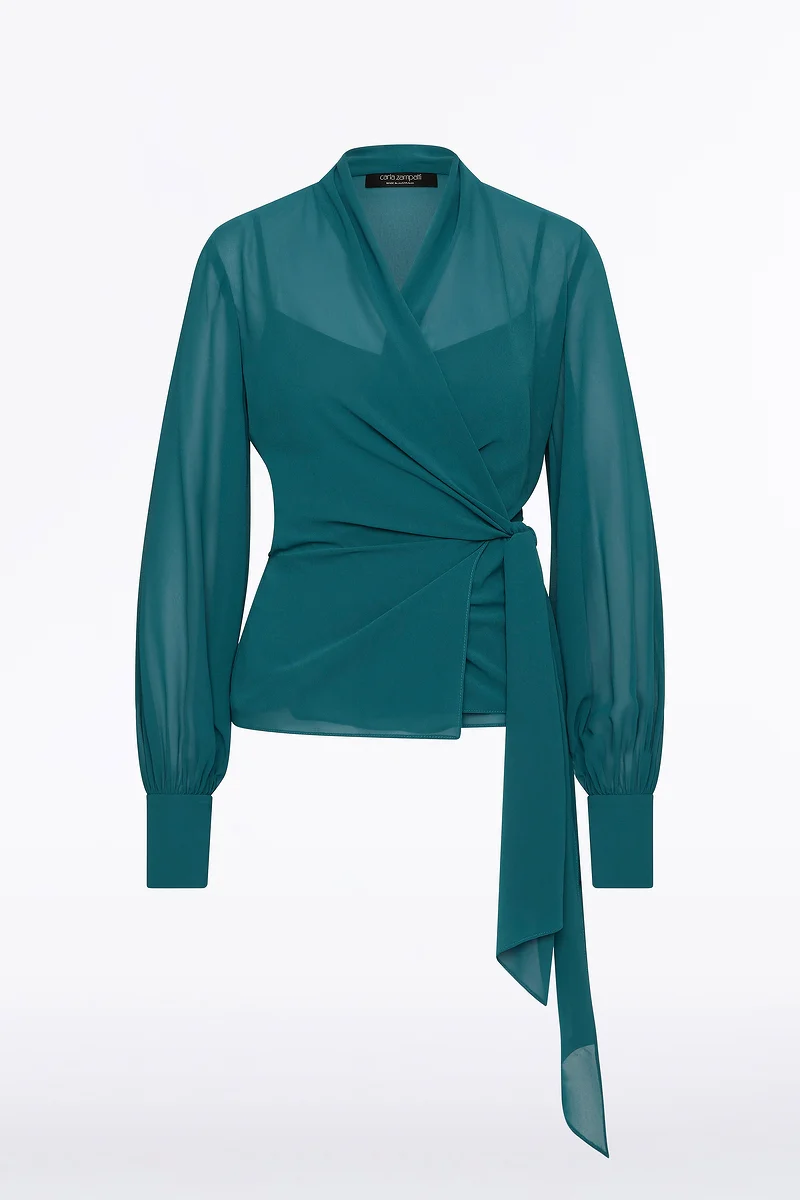 SERPENTINE GEORGETTE LONG SLEEVE WRAP TOP - Image 4