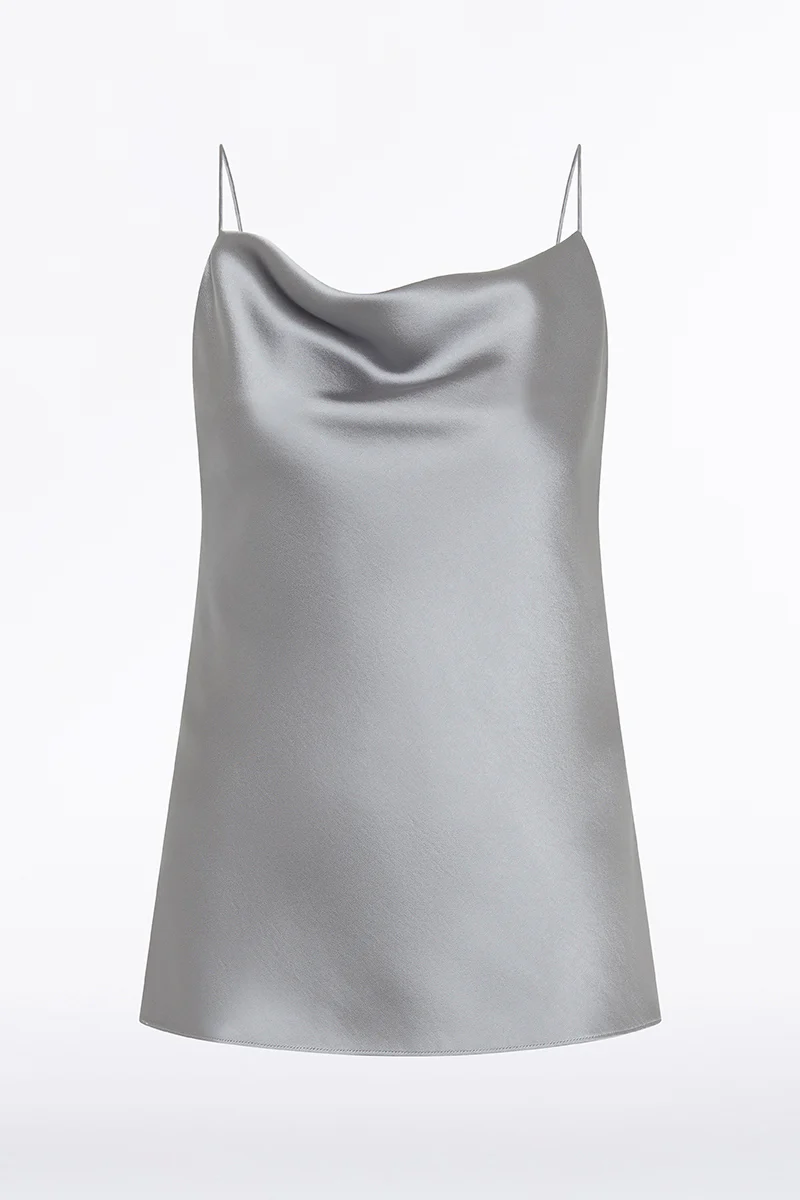 SILVER SATIN COWL NECK CAMI - Image 4