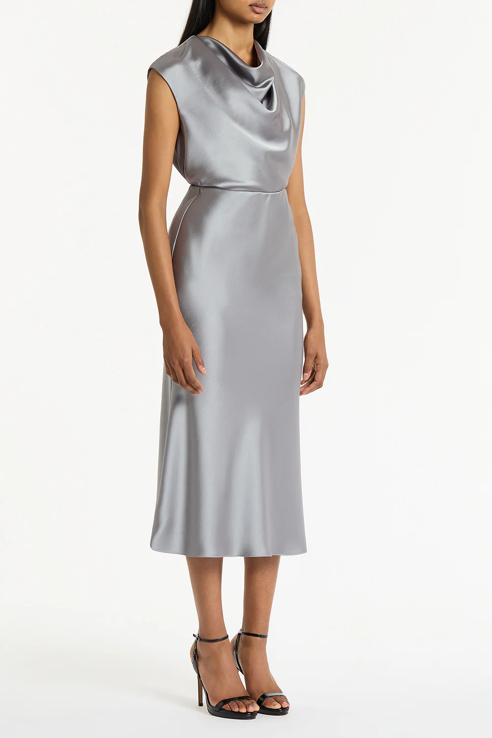 SILVER SATIN COWL NECK TOP - Image 4