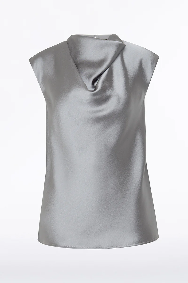 SILVER SATIN COWL NECK TOP - Image 5