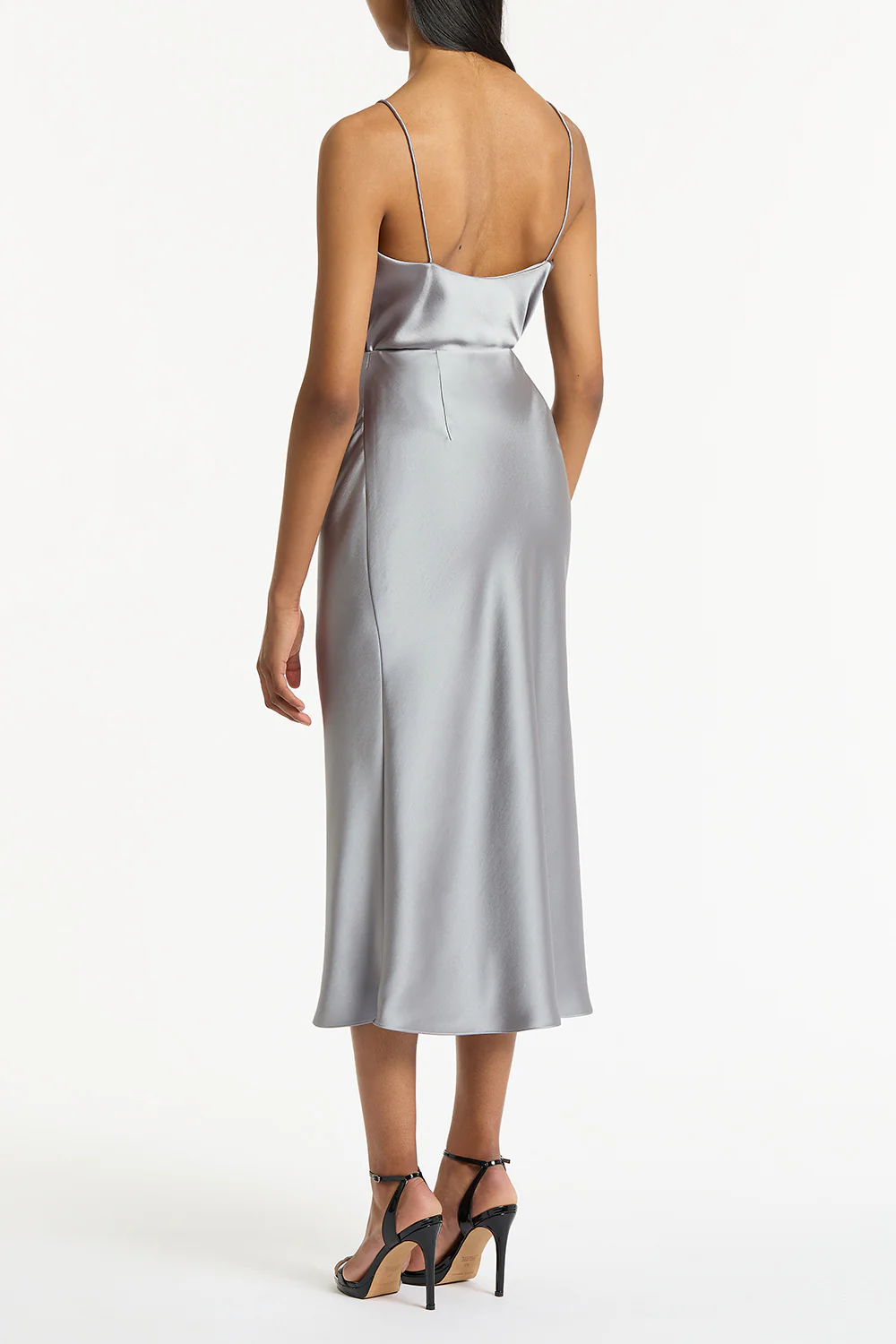 SILVER SATIN MIDI SKIRT - Image 2