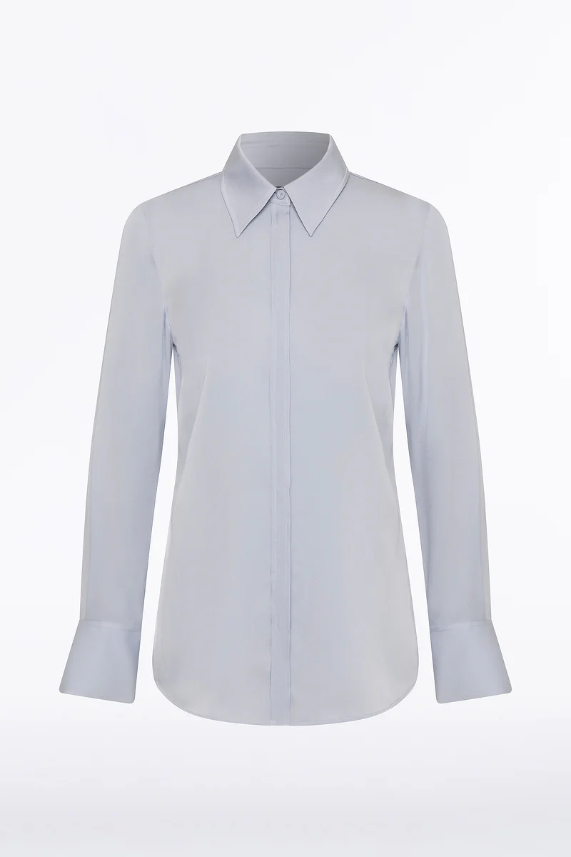 SKY BLUE SILK SATIN GEORGETTE CLASSIC BLOUSE - Image 4