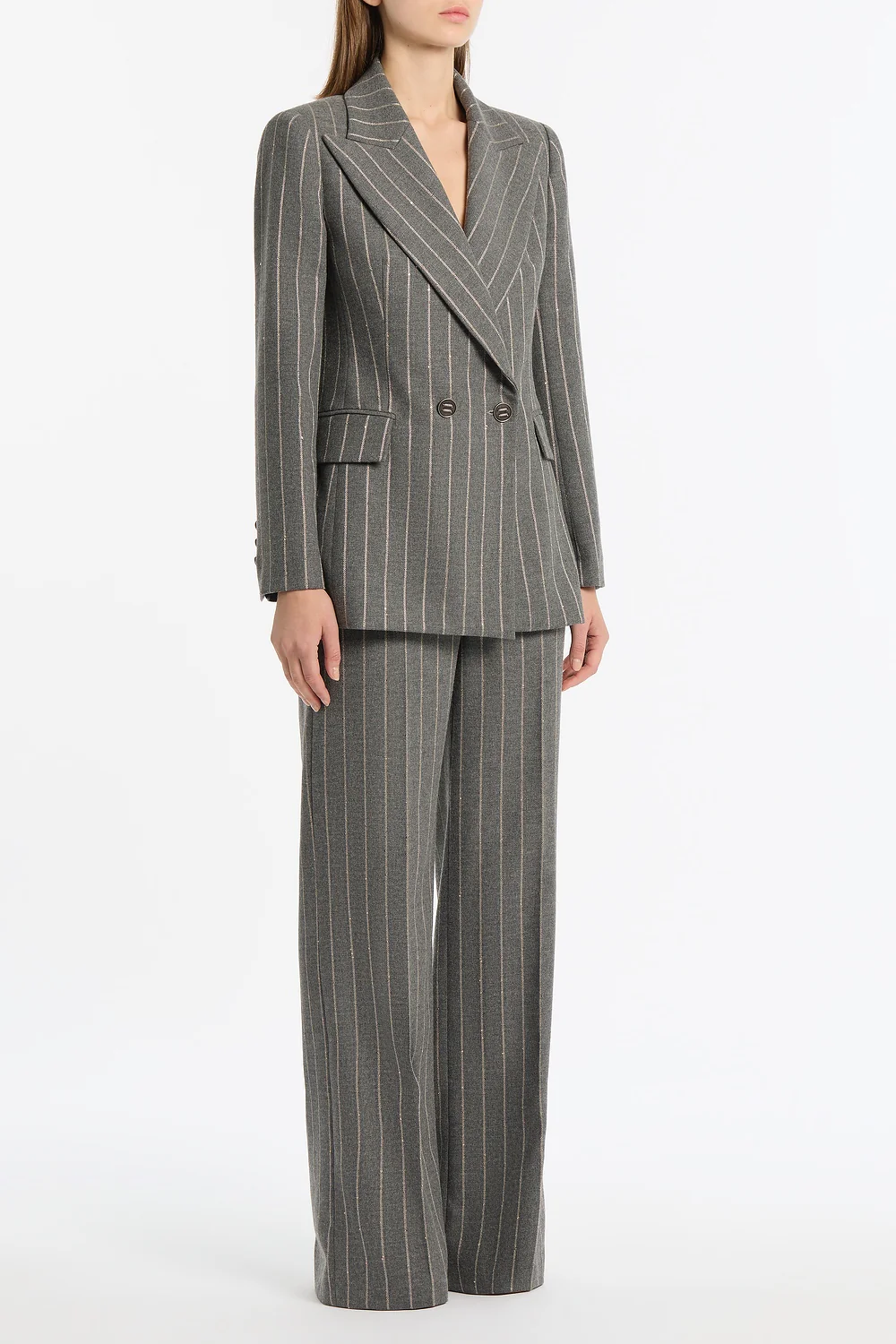 SLATE ITALIAN WOOL PINSTRIPE DOUBLE BREASTED BLAZER - Image 2