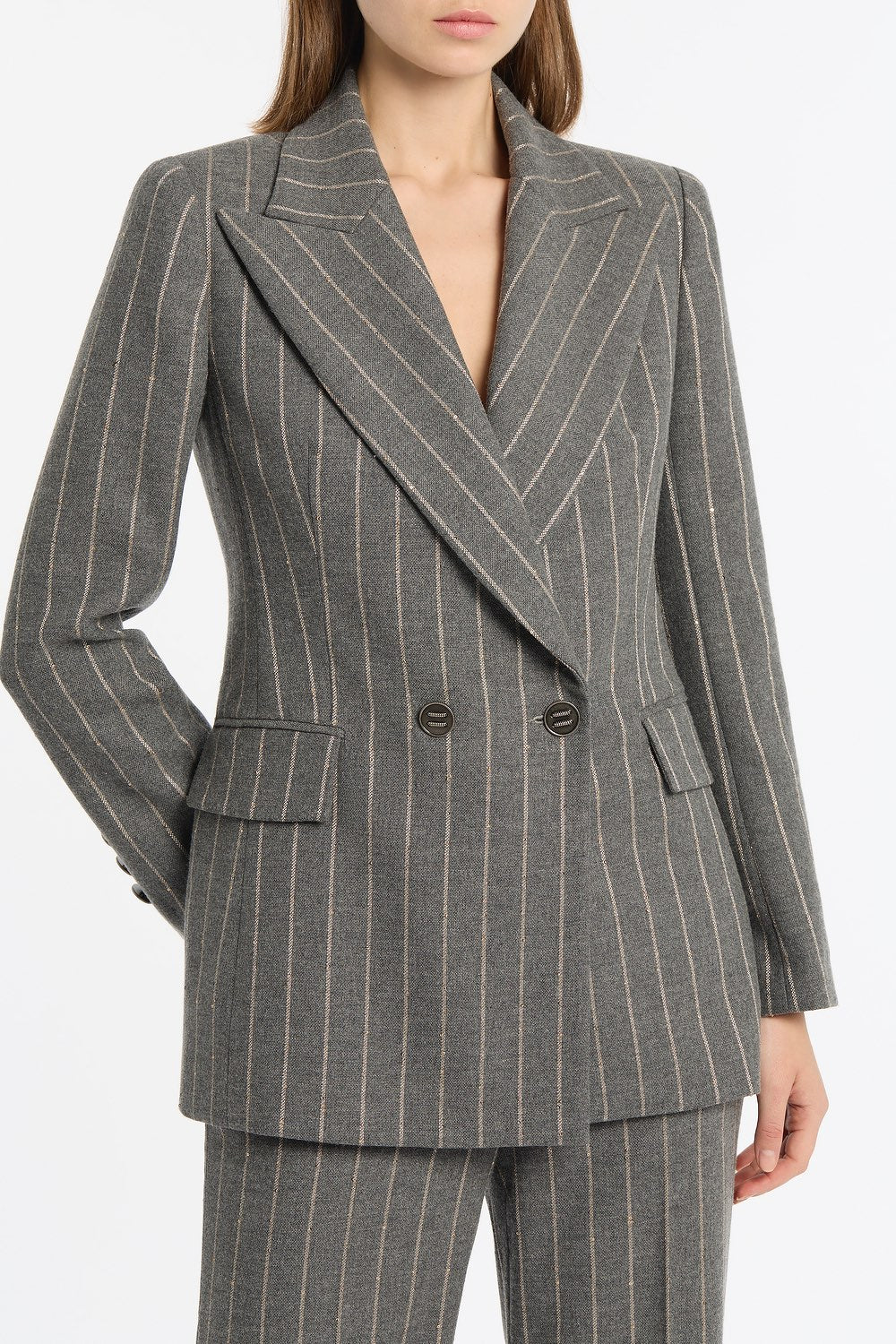 SLATE ITALIAN WOOL PINSTRIPE DOUBLE BREASTED BLAZER - Image 4