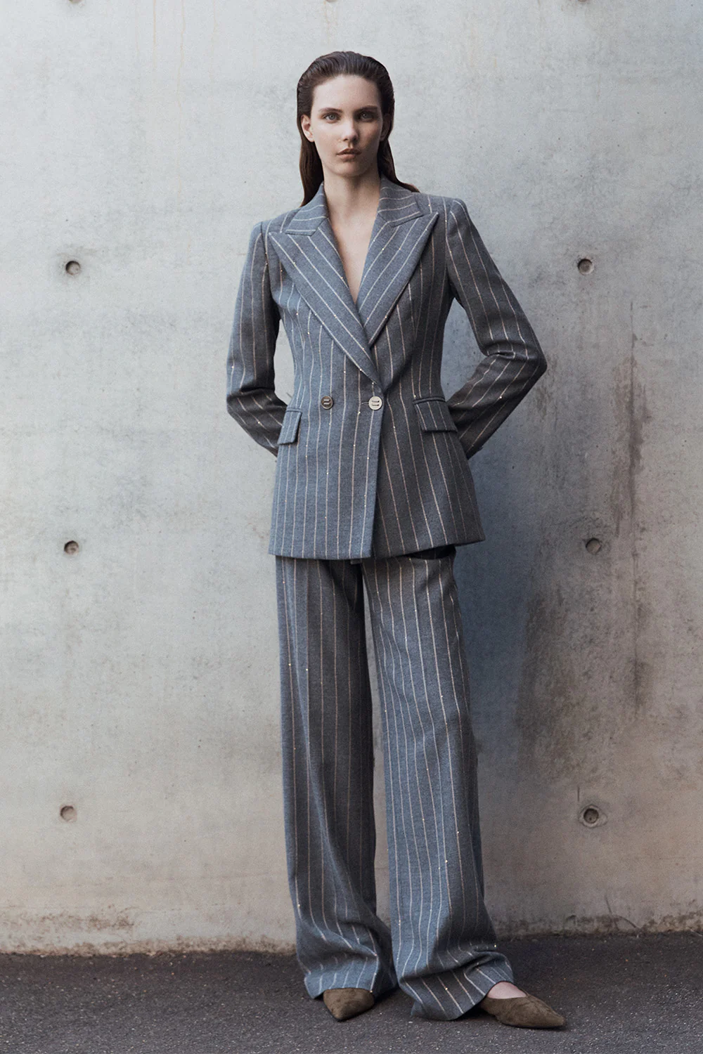 SLATE ITALIAN WOOL PINSTRIPE DOUBLE BREASTED BLAZER - Image 5
