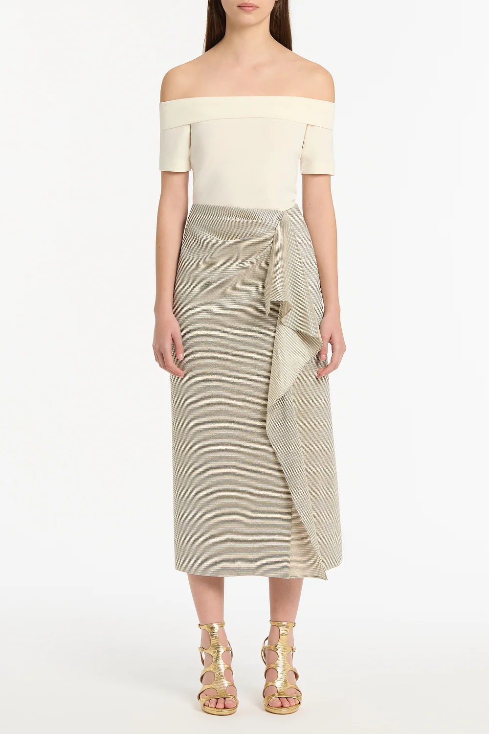 STRIPED GOLD RUFFLE FRONT SKIRT