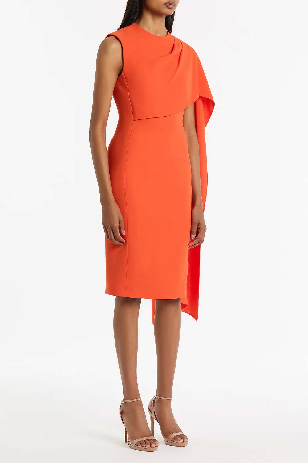 TANGERINE CREPE CASCADE DRESS - Image 3