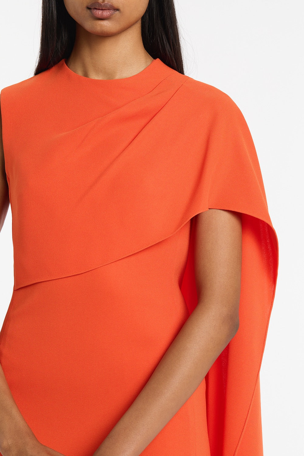 TANGERINE CREPE CASCADE DRESS - Image 4