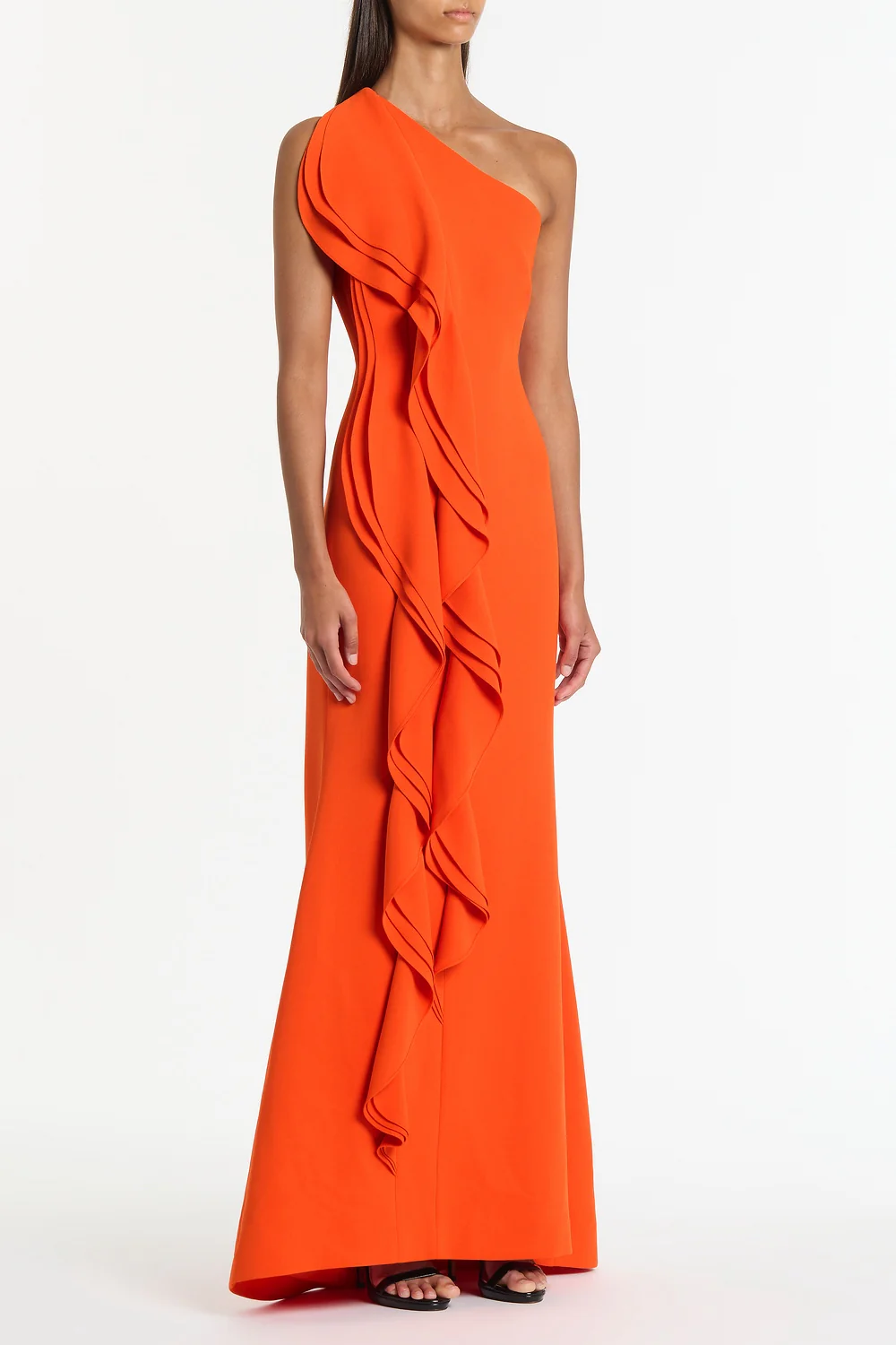 TANGERINE CREPE ONE SHOULDER PETAL GOWN - Image 3