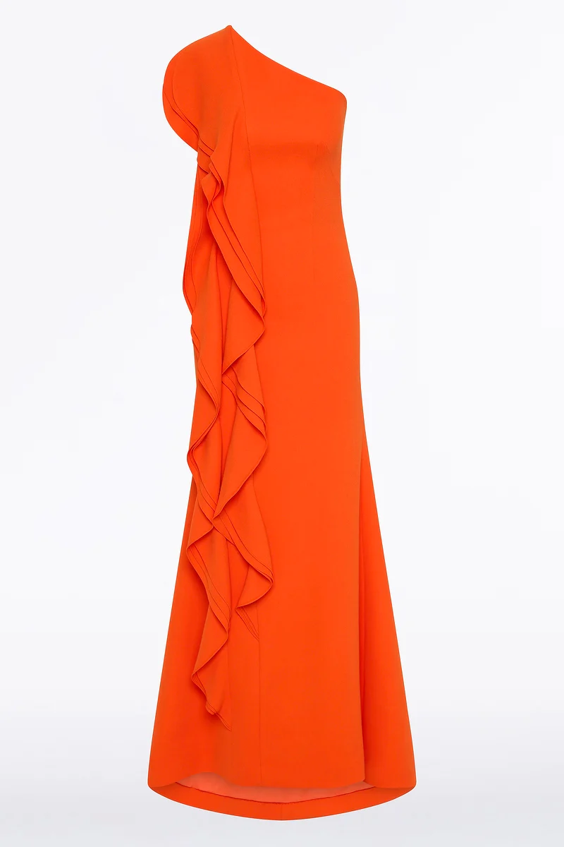 TANGERINE CREPE ONE SHOULDER PETAL GOWN - Image 6