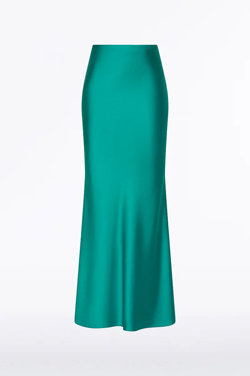 VIRIDIAN LUSTRE SATIN BIAS FISHTAIL SKIRT - Image 4