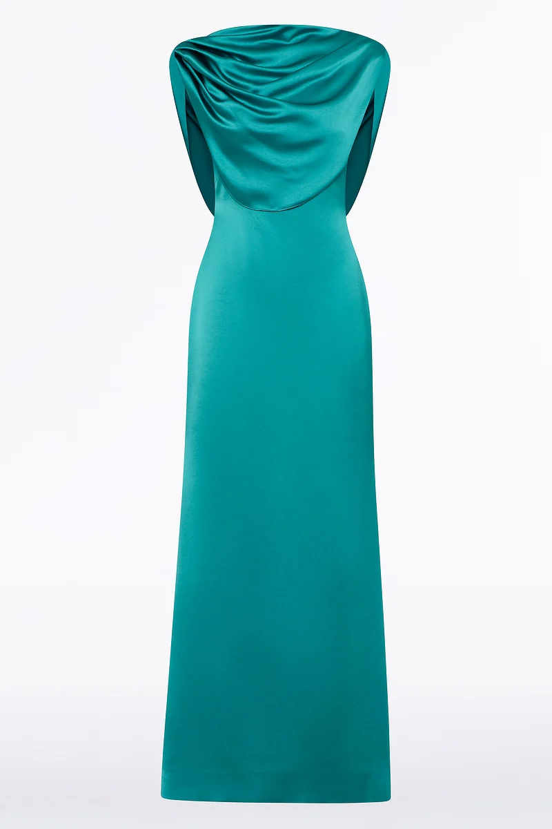 VIRIDIAN LUSTRE SATIN SHOULDER DRAPE GOWN - Image 6