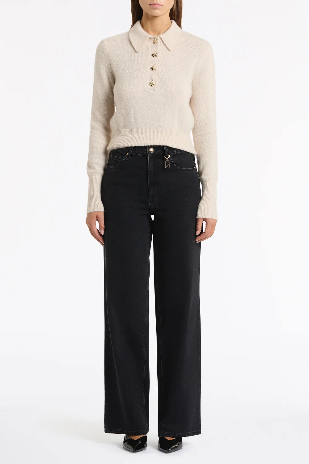 WASHED BLACK DENIM WIDE LEG PANT