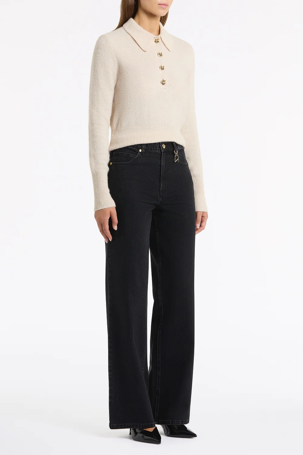 WASHED BLACK DENIM WIDE LEG PANT - Image 2