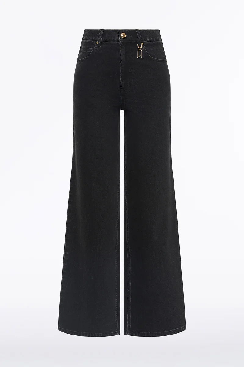 WASHED BLACK DENIM WIDE LEG PANT - Image 5