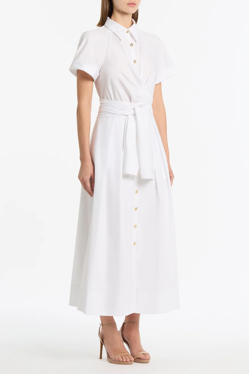 WHITE COTTON WRAP SHIRT DRESS - Image 2