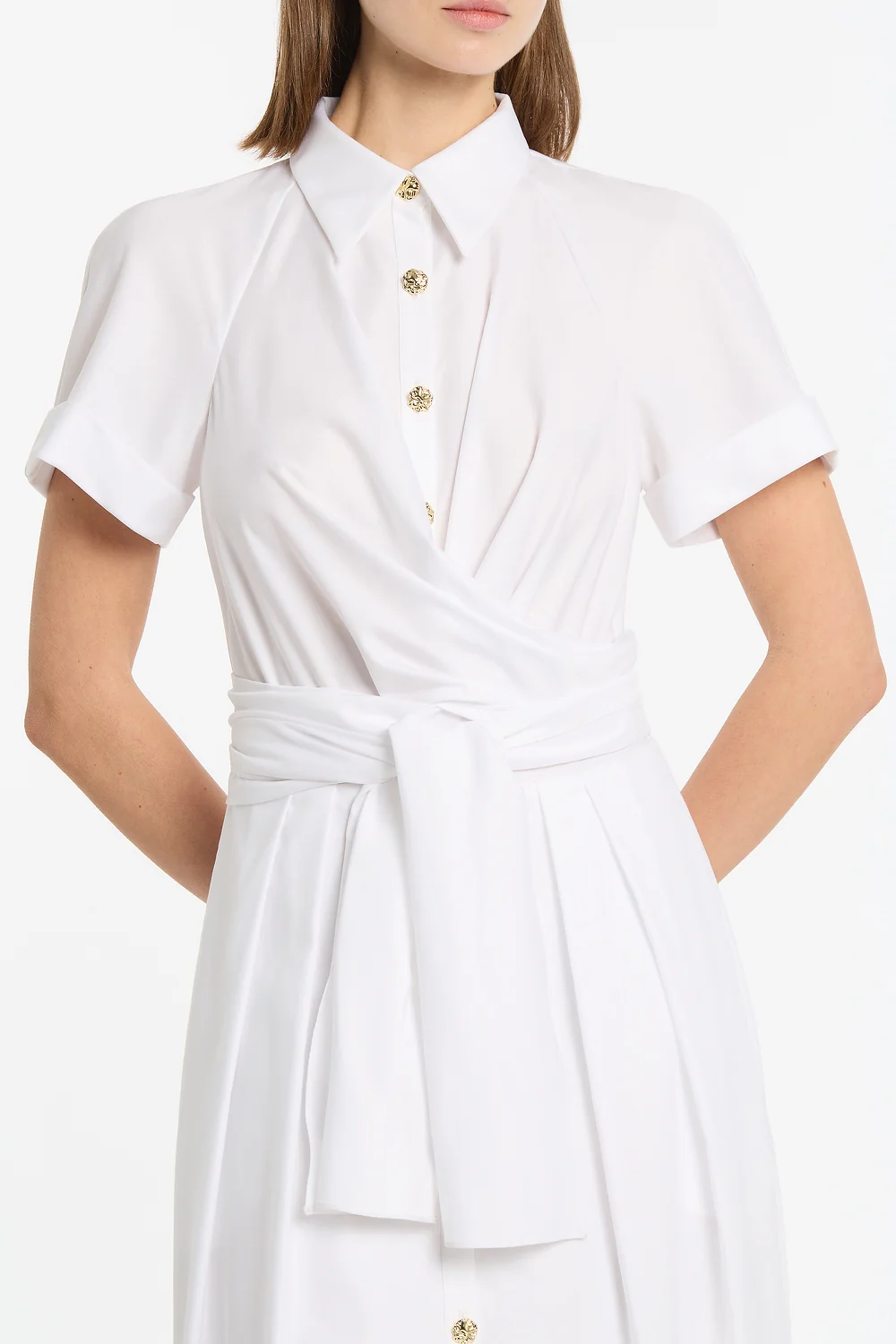 WHITE COTTON WRAP SHIRT DRESS - Image 4